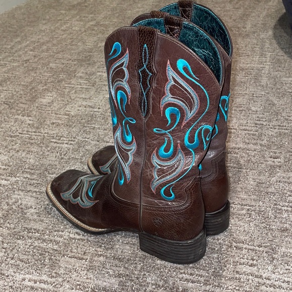 Ariat Dark Brown Boots with Teal Accents - Picture 6 of 8